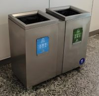 室內地鐵站兩連體不銹鋼垃圾桶與城市文明的融合