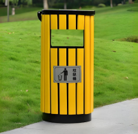 戶外園林圓柱形鋼木垃圾桶打造實用美觀的環保衛士