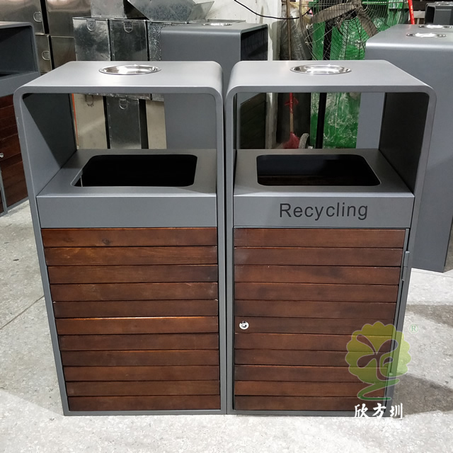 戶外組合式分類鋼木垃圾箱